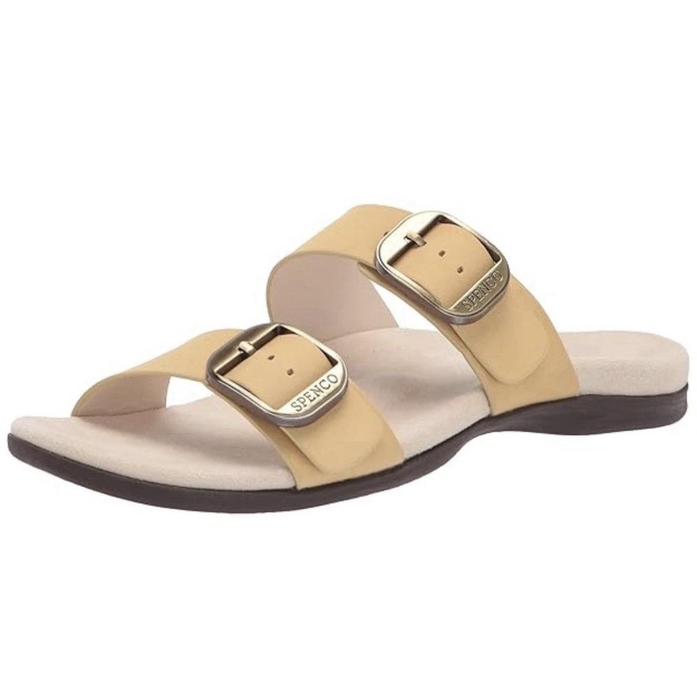 Spenco Vista Sandals Women Size 8 D Yellow Sundress Leather Arch Support Slip On